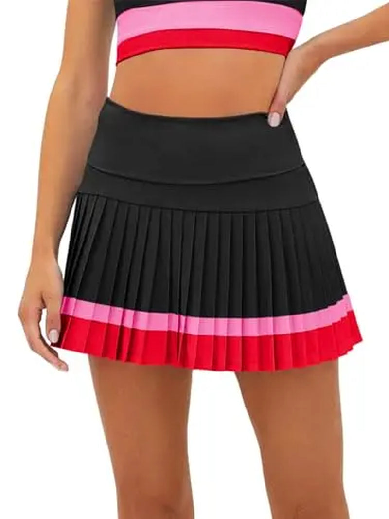 FISOEW Women'S High Waisted Tennis Skirts Color Block Pleated Athletic Golf Skorts with Built in Shorts