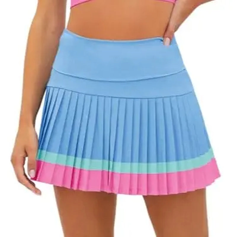 FISOEW Women'S High Waisted Tennis Skirts Color Block Pleated Athletic Golf Skorts with Built in Shorts