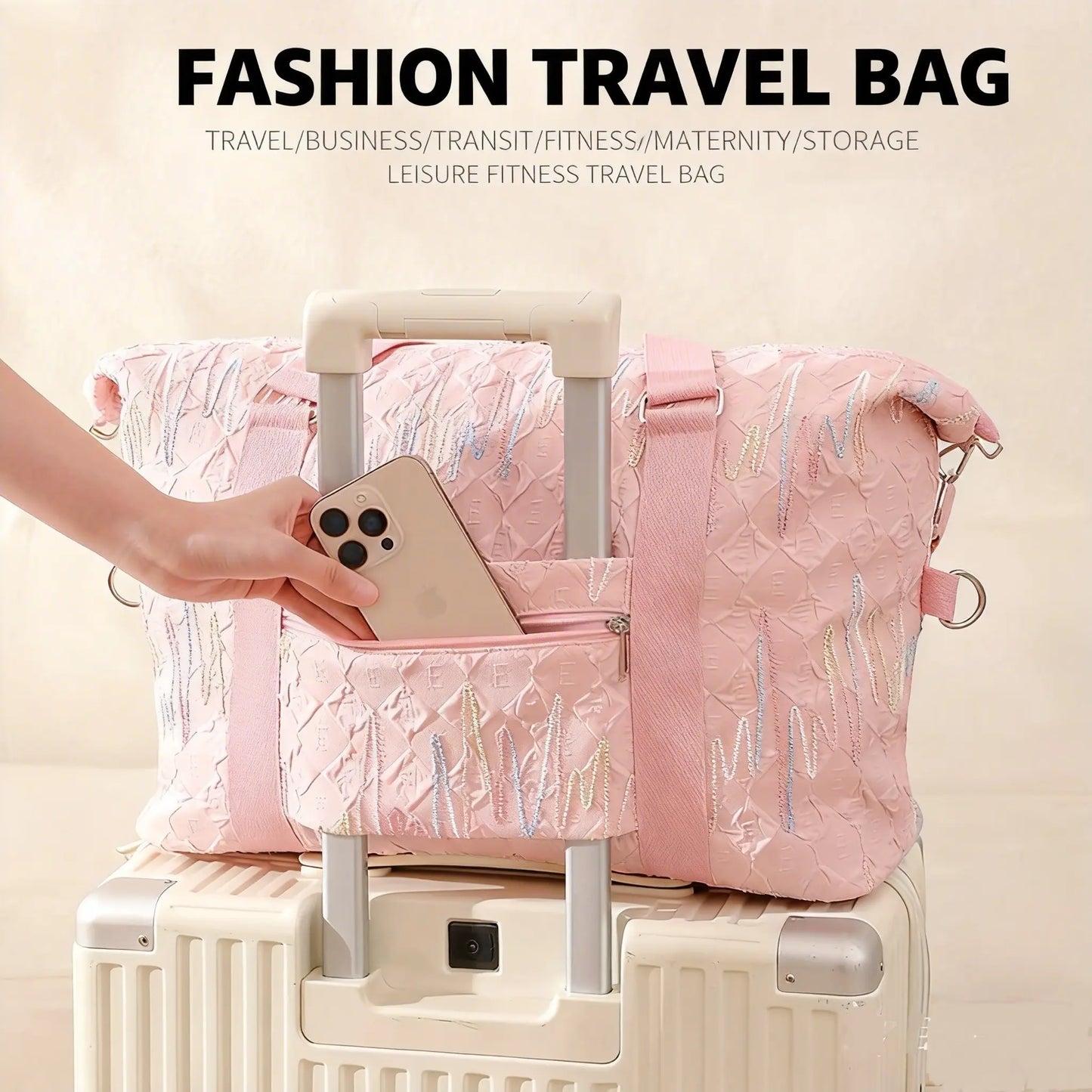 Elegant Embroidered Maternity Bag Storage Pouch, Large Capacity Portable Luggage Bag, Travel Bag for Yoga Fitness, Business Trip, Airport Use, Travel Duffle Bag