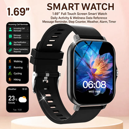 Smart Watch for Men and Women, 1.83" Touch Screen Lifestyle Watch with Message Reminder, Step Counter, Alarm, Timer, Music Control, Comfortable Strap, Compatible with Most Ios and Android Smartphones Fathersdaygift