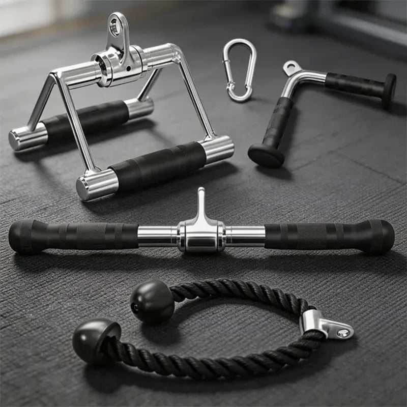 5PCS Cable Machine Attachment Set, Lat Pull down Accessories with Tricep Rope, V Bar, Straight Bar, D Handle & Carabiner, Non-Slip Grip for Home Gym Strength Training Home Gym Equipment Workout Equipment Summervibes