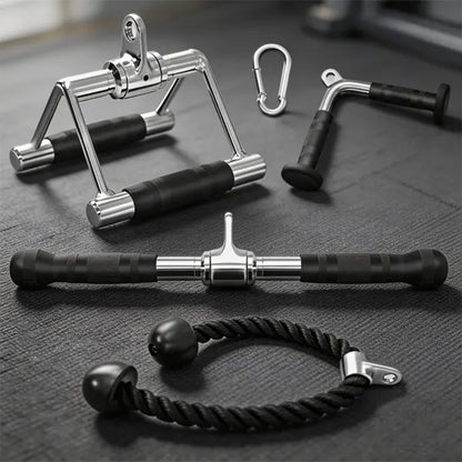 5PCS Cable Machine Attachment Set, Lat Pull down Accessories with Tricep Rope, V Bar, Straight Bar, D Handle & Carabiner, Non-Slip Grip for Home Gym Strength Training Home Gym Equipment Workout Equipment Summervibes