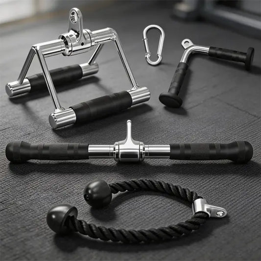 5PCS Cable Machine Attachment Set, Lat Pull down Accessories with Tricep Rope, V Bar, Straight Bar, D Handle & Carabiner, Non-Slip Grip for Home Gym Strength Training Home Gym Equipment Workout Equipment Summervibes
