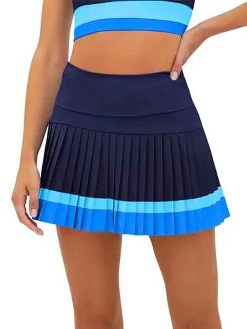 FISOEW Women'S High Waisted Tennis Skirts Color Block Pleated Athletic Golf Skorts with Built in Shorts