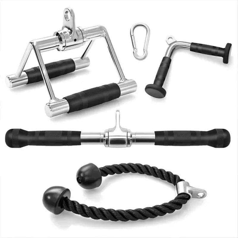5PCS Cable Machine Attachment Set, Lat Pull down Accessories with Tricep Rope, V Bar, Straight Bar, D Handle & Carabiner, Non-Slip Grip for Home Gym Strength Training Home Gym Equipment Workout Equipment Summervibes