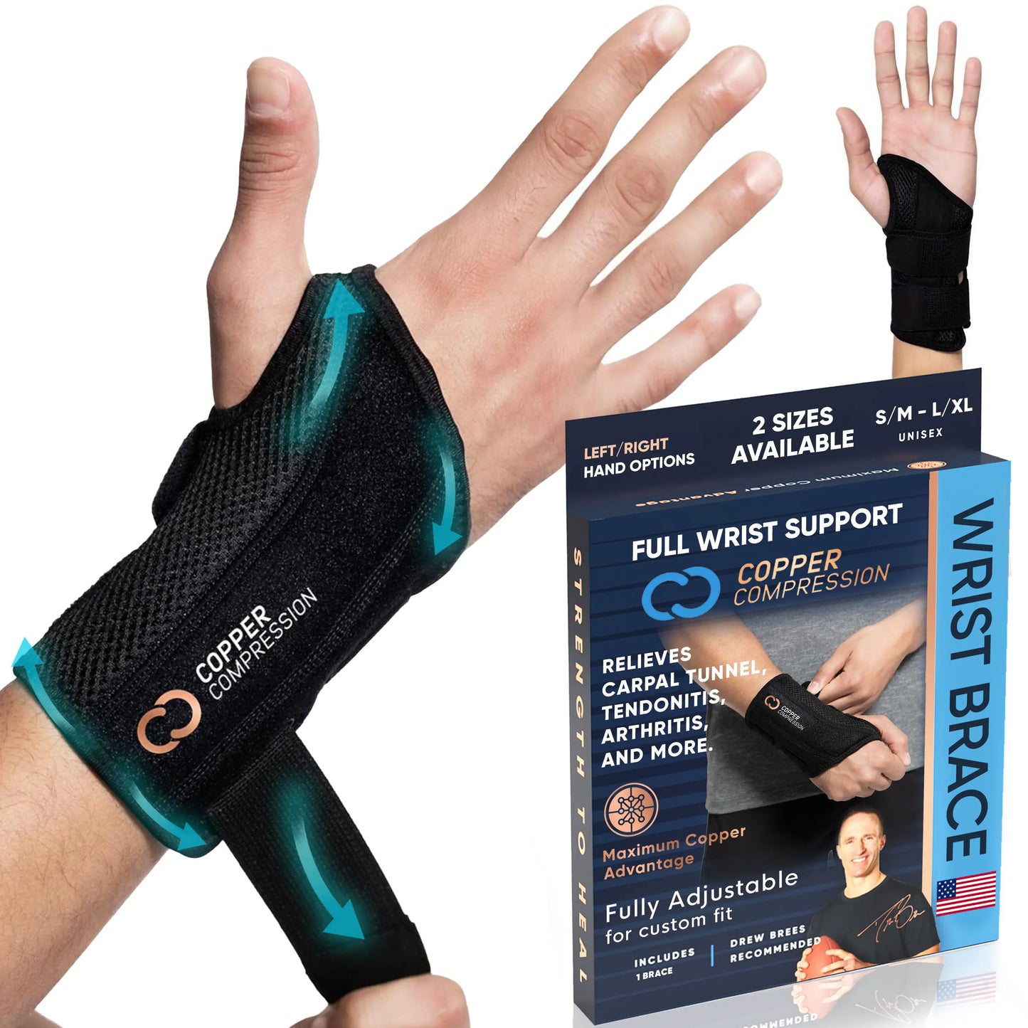 Copper Compression Advanced Wrist Brace | Adjustable Orthopedic Support for Hand, Thumb & Wrist
