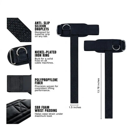 2 in 1 Lifting Straps D Ring Silicone Grip Padded Wrist Support for Deadlifts Cable Machines Gym Accessories