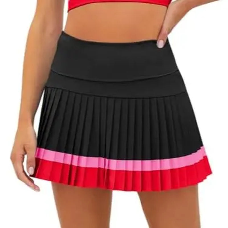 FISOEW Women'S High Waisted Tennis Skirts Color Block Pleated Athletic Golf Skorts with Built in Shorts