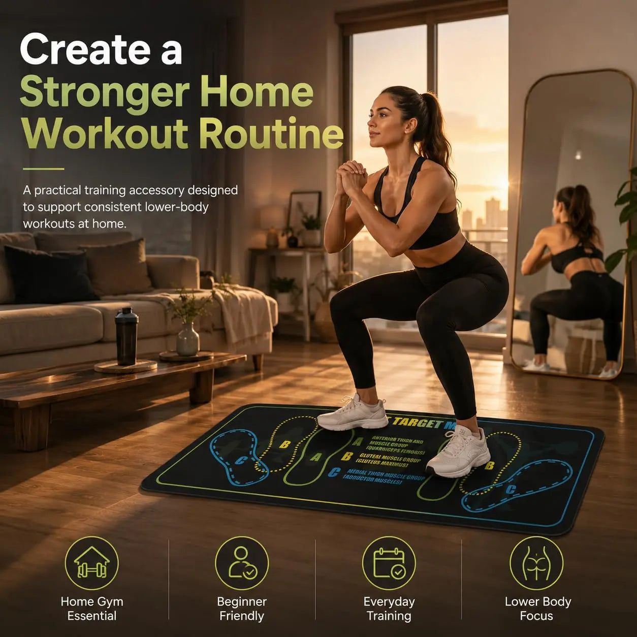 Squat Mat with Foot Position,Non-Slip Workout Mat for Squats & Leg Exercises, Improves Muscle Activation & Knee Support, Home Gym Fitness Mat,30 * 13.8"Inch Squat Pad