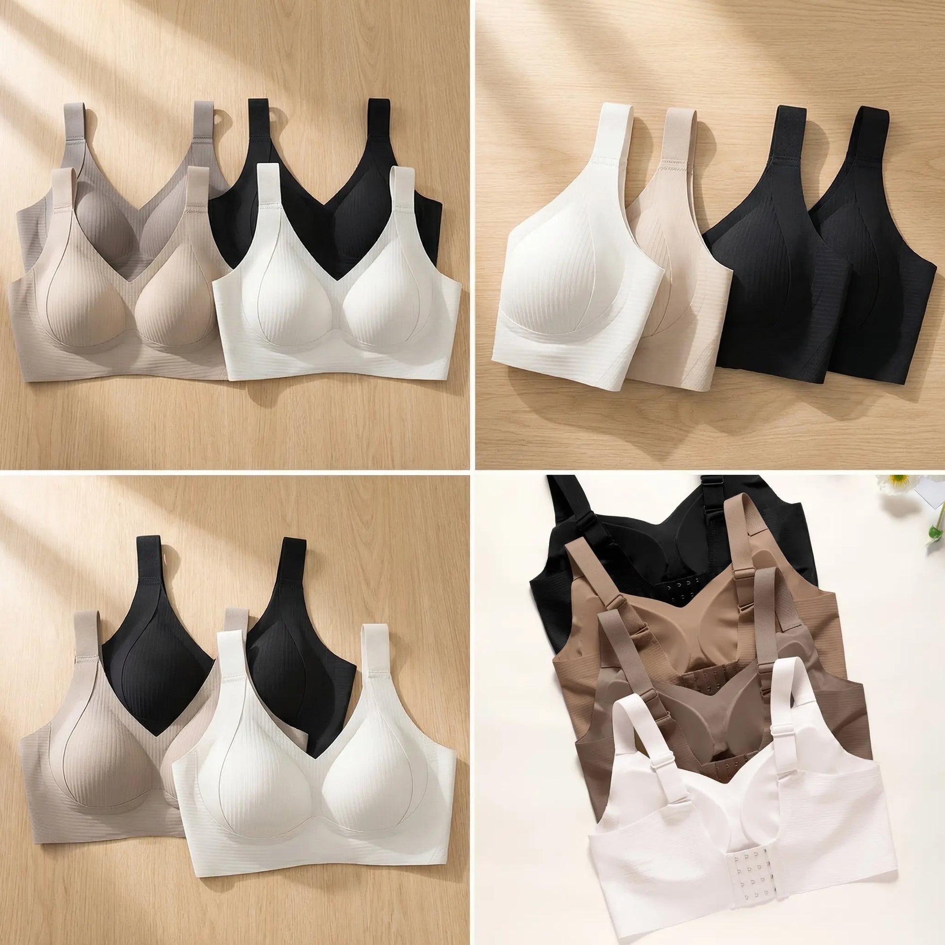 4 Pack Wireless Sports Bras for Women, Seamless Comfortable Bra, Buttery Soft Stretch Workout Bra, Everyday Comfort Support No Underwire Bra for Gym Yoga
