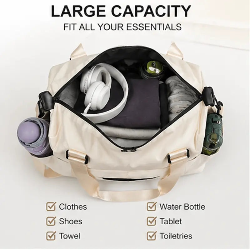 Mave Large-Capacity Multi-Functional Travel Bag Featuring Multiple Compartments, Adjustable Shoulder Straps, Waterproof Material, and Portable Design. Ideal for Gym Workouts, Travel, Sports Activities, and Home Yoga Practice.