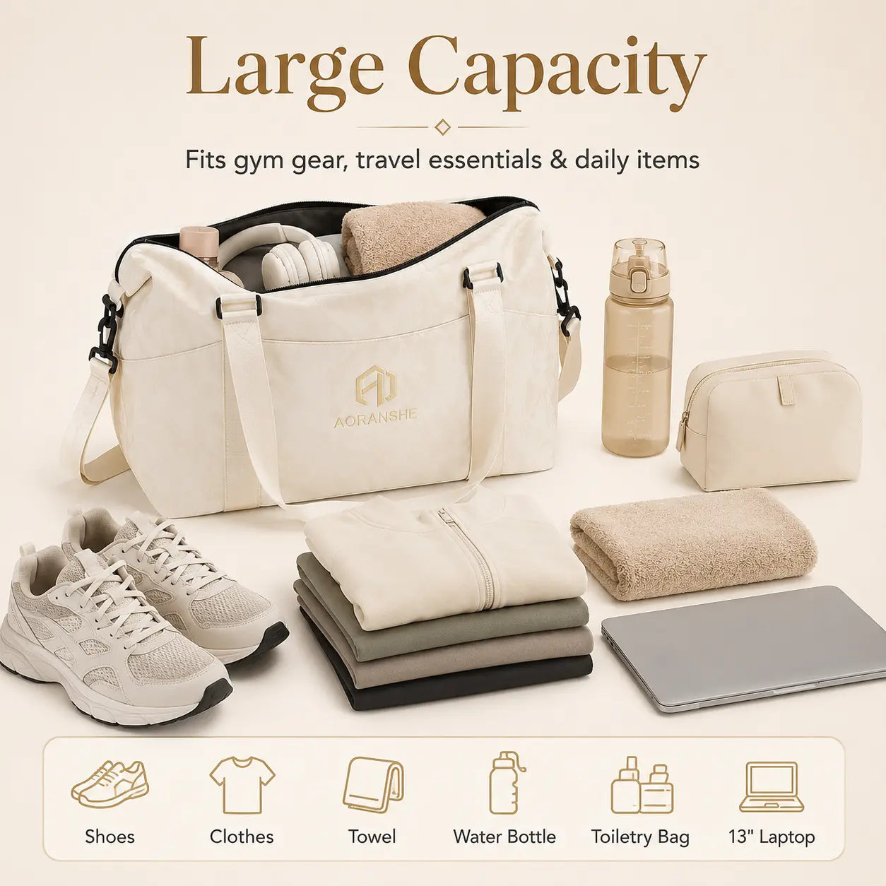 Mave Large-Capacity Multi-Functional Travel Bag Featuring Multiple Compartments, Adjustable Shoulder Straps, Waterproof Material, and Portable Design. Ideal for Gym Workouts, Travel, Sports Activities, and Home Yoga Practice.